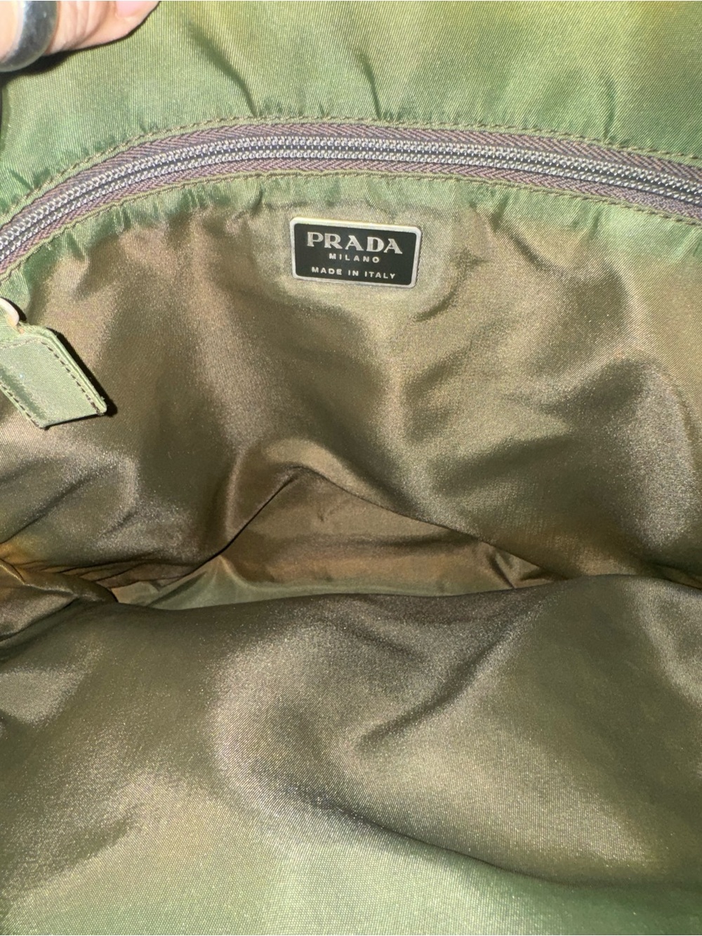 Prada Tessuto Nylon top handle Tote Bag with Clear Lucite Handles (olive green) - Picture 7 of 9